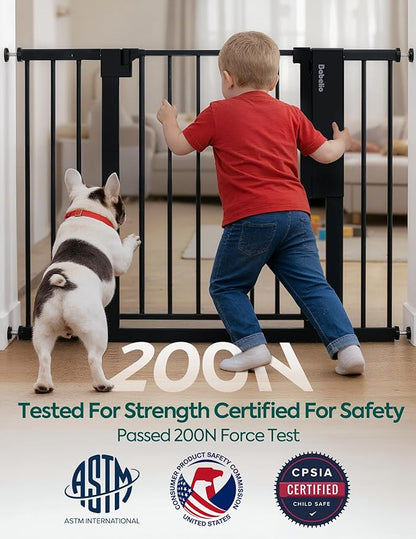 Babelio Smart Baby Gate with Auto-Unlock/Close, Pressure Mounted No Drill for Doorways/Top of Stairs. Pet/Dog Door Wide Walk Thru w/Infrared Sensor & Instant Safety Alert (Black, 26.3-37.8" W, 30" H)