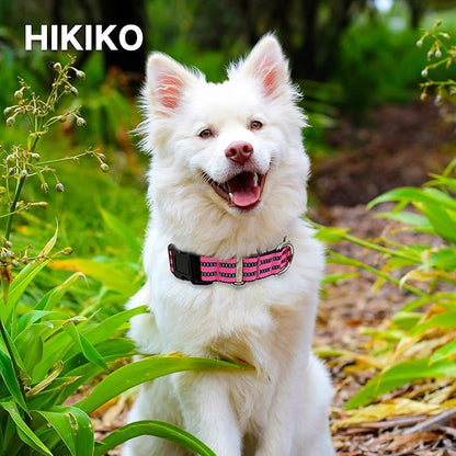 Hikiko Martingale Dog Collars Reflective Nylon Dog Collar with Quick Release Buckle Adjustable Training No Slip Dog Collar (X-Large, Hot Pink)