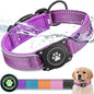Airtag Dog Collar with Waterproof Air Tag Holder, Luminous Reflective, Soft Padded, Adjustable Nylon Pet Collar for Small Medium Large Heavy Duty Dogs,Purple, M