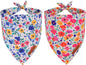 ADOGGYGO Floral Dog Bandanas 2 Pack, Reversible Cute Flower Scarf, Premium Fabric, Adjustable Fit Pink Blue Floral Bandanas for Small Dogs (Small)