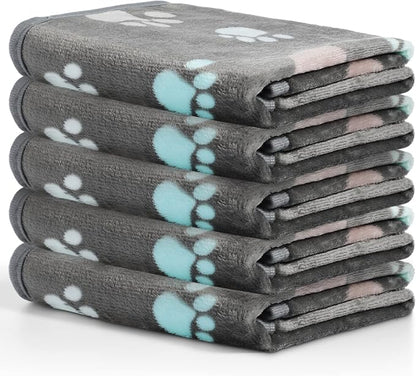 Tegeme 12 Pcs Pet Blankets Soft Fluffy Fleece Dog Cat Warm Paw Print Pattern Blankets Flannel Throw for Pets Dog Puppy Cat(23 x 16 Inch,Dark Gray)