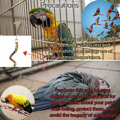 Bird Rope Perches, Parrot Toys, Bungee Rope Perches for Parrots, Cockatiels, Parakeets, Budgie Cages Comfy Birds (Metal Nut) - 33.46 inches