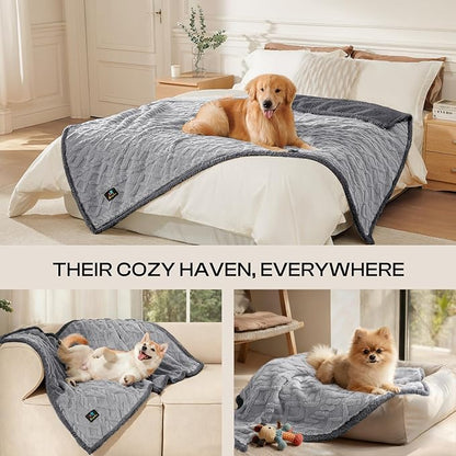 Luciphia Waterproof Pet Blanket, Liquid Pee Proof Dog Blankets for Sofa Bed Couch, Reversible Sherpa Fleece Furniture Protector Cover for Small Medium Large Dogs Cats,Light Grey Medium（57" x 40"）