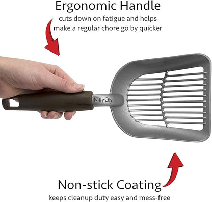 Kitty City Metal Cat Litter Scoop – Durable Non-Stick Aluminum Cat Scoop with Ergonomic Handle, Wide Slotted Design for Easy Cleaning, Reusable & Long-Lasting