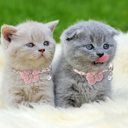 Cat Collars Breakaway Cat Collar with Bells, Rhinestone Flower Kitten Collars with Bell, Floral Pet Collar and Safety Buckle for Cats and Puppy Dog, 7.09-11.81inch (Pink)