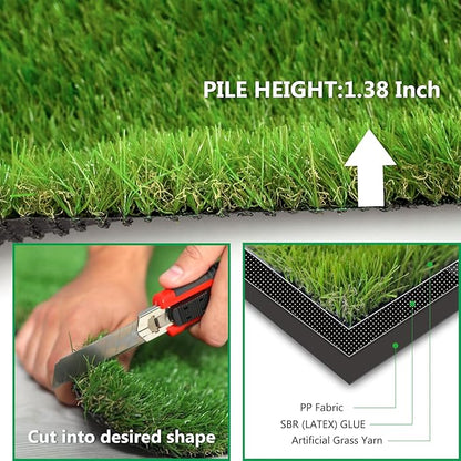 Artificial Grass Rug Outdoor Indoor 1FTX23FT Fake Grass Carpet Green Synthetic Grass Pet Turf Realistic Faux Grass Rug with Drain Holes for Garden Lawn Landscape Balcony Home Decor Patio