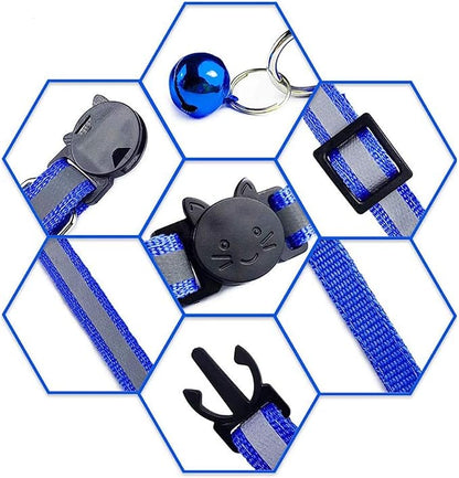 4 Pcs Cat Collars with Bell, Breakaway & Reflective, Nylon, 4 Colors, 7-12 Inch, Unisex, Small Breeds
