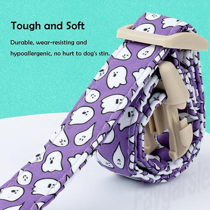 Faygarsle Halloween Dog Collar with Charm, Purple with Ghost Pattern, for Small Medium Large Dogs L