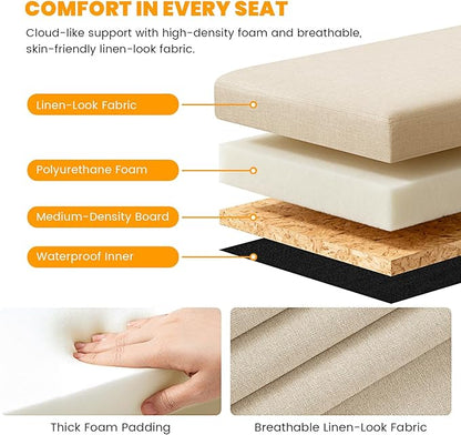 3-in-1 Cat Litter Box Enclosure with Odor Control, Multi-Functional Hidden Litter Box Furniture Bench, Dog Proof, Space-Saving Ottoman Cabinet with Flip-Up Lid, Storage Footrest, Beige