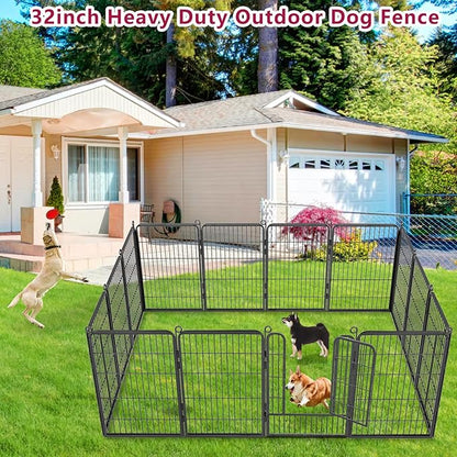 Dog Playpen Dog Fence Outdoor for Yard, 32inch 48 Panels Dog Pens Outside Anti-Rust Pet Playpen Exercise Pen with Lock for Large Medium Small Dogs, Portable Pet Fence for Yard RV Camping