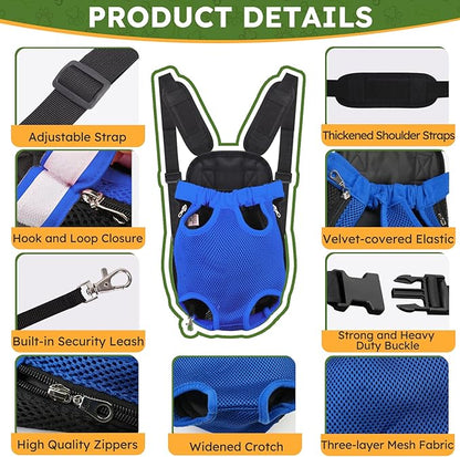 Pet Carrier Backpack, Hands-Free Adjustable Dog Front Carrier Legs Out & Easy-Fit Dog Backpack Carrier for Hiking Camping Traveling Cycling for Small Dogs and Rabbits (Large, Blue)