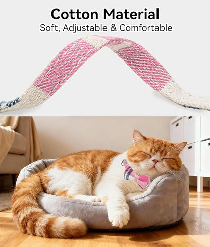 Joytale Upgraded Cat Collar with Bells, Breakaway Cat Collars with Bow Tie, 1 Pack Girl Boy Safety Plaid Kitten Collars, Pink