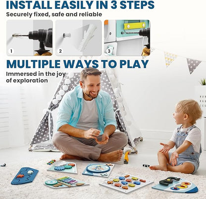 BlueWood Wooden Wall Busy Board Panels, Toddler Learning Activity Center, Montessori Philosophy Sensory, Educational Toys, Conducive to All-Round Development - Aircraft