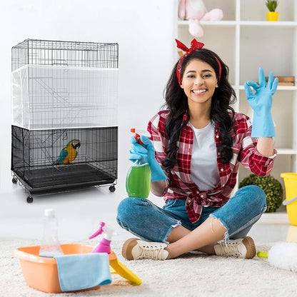 Shappy Large Bird Cage Seed Catcher,Bird Cage Cover Net Skirt Guard,Adjustable Soft Airy Mesh Net for Parrot Parakeet Macaw(118 x 15 Inch/ 300 x 37 cm,Black)