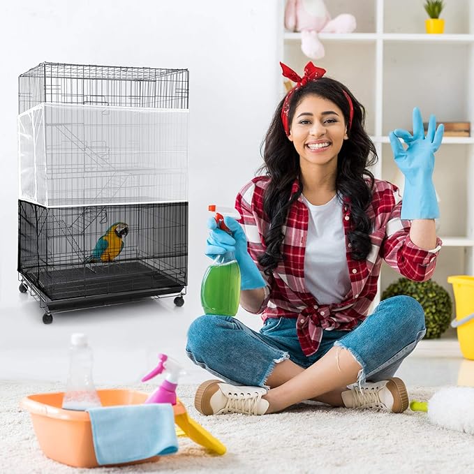 Shappy Large Bird Cage Seed Catcher,Bird Cage Cover Net Skirt Guard,Adjustable Soft Airy Mesh Net for Parrot Parakeet Macaw(78.7 x 15 Inch/ 200 x 37 cm,Black)