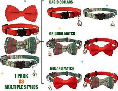 Collar for Cat Pet Breakaway with Bell Bowtie Detachable Bow Adjustable Safety Kitten Puppy Girl Boy 2pcs Christmas-A