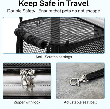 Expandable Cat Carrier, Airline Approved Soft Sided Pet Carrier for Cats & Small Dogs Up to 15 lbs, with Locking Safety Zippers & Cozy Fleece Pad, Portable for Car & Vet Visits, Black
