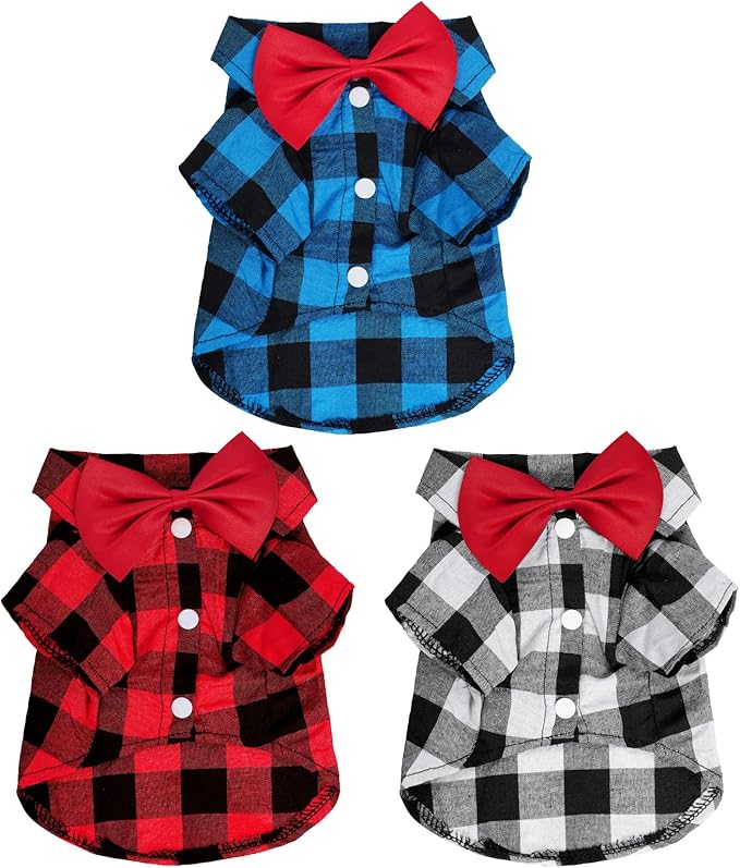 Tongcloud 3 Pack Plaid Puppy Cat Shirt - Cute Dog & Cat Shirts for Medium Dogs & Cats - Birthday Party & Holiday Photo