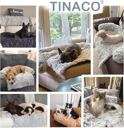 Calming Dogs/Cats Bed Mats, Dog Pad Washable Removable Couch Cover, Plush Long Fur Mat for Pets, Waterproof Lining, Perfect for Small, Medium and Large Dogs and Cats (Light Gray, 36"x31")