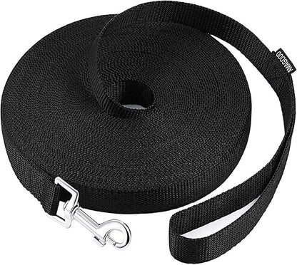 AMAGOOD Dog/Puppy Obedience Recall Training Agility Lead-15 ft 20 ft 30 ft 50 ft Long Leash-for Dog Training,Tie Out,Play,Safety,Camping (15Feet x 1Inch, Black)
