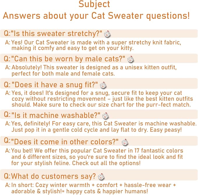 Stretchy Cat Sweater - 17 Colors & 6 Sizes | Snug Winter-Ready Knit for Boy/Girl Cats & Kittens (Grey, X-Small)