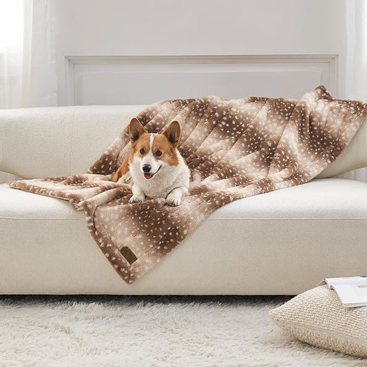 Waterproof Pet Blanket, Christmas Deer Print Blanket for Bed Couch Protector, Reversible Washable Plush Dog Faux Fur Throw for Puppy, Double Sided Cat Blanket, 30x40 inch, Brown