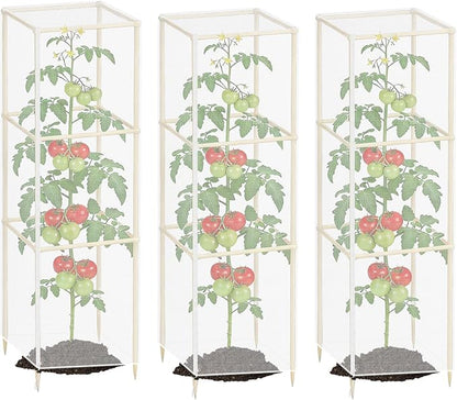 Klmnop 3 Pcs Tomato Cage Cover, Bird Netting for Square Tomato Cage, 15.7" x 15.7" x 49" Plant Cover with Zipper & Drawstring, Garden Bird Barrier Protection for Tomato Plants(Cover Only, White)