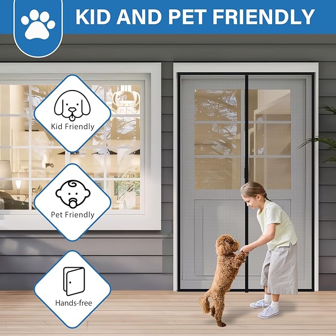 Upgraded PET Mesh Magnetic Screen Door Stronger Than Fiberglass and Polyester,Hands Free,Keep Bugs Out,Pet & Kid Friendly,Suitable for Sliding Doors,Patio and French Doors-74" X 80"