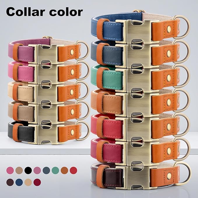 Plutus Pet Genuine Leather & Hemp Dog Collar – Adjustable Heavy Duty Pet Collar with Quick Release Metal Buckle, Soft & Stylish for Puppy and Small, Medium, Large Dogs (Burgundy, L)