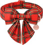 Christmas Dog Collar with Bow Tie, Cotton Christmas Plaid Collar for Medium Girl Boy Dog,Red &Green Plaid Dog Collar Bowtie with Durable Metal Buckle,Adorable Pet Collar,L,Neck 16-24in