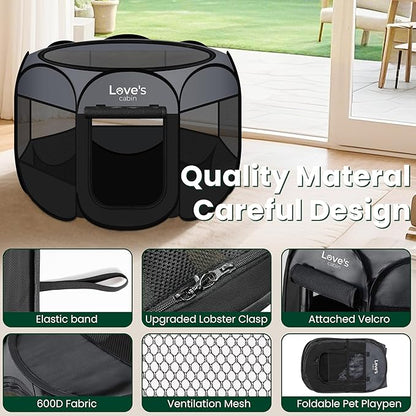Love's cabin Pet Puppy Dog Playpen, Medium Dog Tent Crates Cage Indoor/Outdoor, Portable Playpen for Cat, Foldable Pop Up Dog Kennel Playpen with Carring Case, Removable Zipper Top, Dark Grey