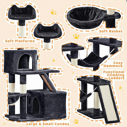 Yaheetech Cat Tree, 82.5in Extra Large Tower w/Cute Perches, Cozy Condo, 8 Scratching Posts, Basket, Multi Level Cat Tree for Indoor Cats, Black