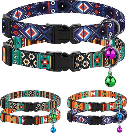 Cat Collar Breakaway 2PCS Adjustable Pattern Tribal Aztec Southwest Safety Pet Collars for Cats Kitten (Aztec + Tribal)