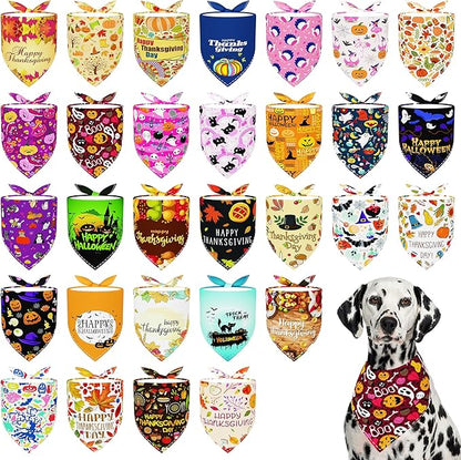 30 Pcs Halloween Thanksgiving Dog Bandanas Bulk 33 Inch XXL Stitch Dog Bandanas for Large Dogs Breed Polyester Scarves Party Grooming L