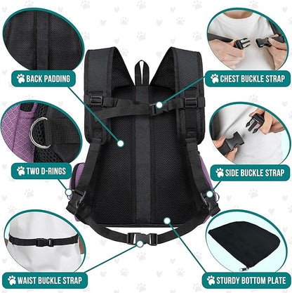 PetAmi Adjustable Cat & Dog Front Chest Carrier Backpack, Ventilated for Hiking & Camping, Max 14 lbs, Purple