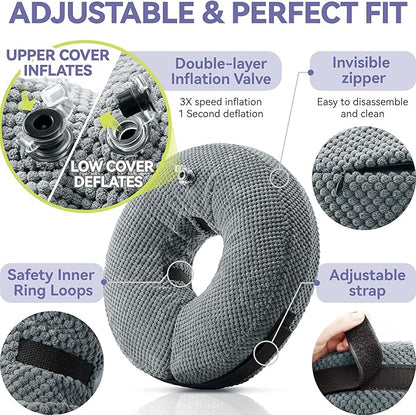 Soft Inflatable Dog Cone Collar Alternative After Surgery - Dog Neck Donut E Collar for Large Medium Small Dogs Cats Post Surgery - Recovery Collar to Stop Licking - Grey, M+