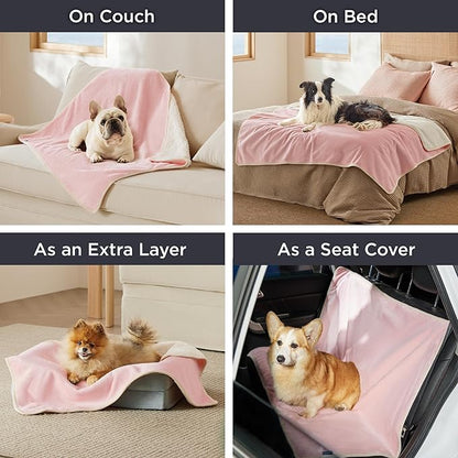 Bedsure Cat Blanket for Indoor Cats - Waterproof Calming Cat Blankets for Couch Protection, Sherpa Fleece Pet Blanket, Soft Plush Reversible Throw Furniture Protector, 50"x40", Pink