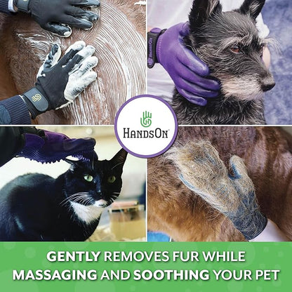 H HANDSON Pet Grooming Gloves - Patented #1 Ranked, Award Winning Shedding, Bathing, & Hair Remover Gloves - Gentle Brush for Cats, Dogs, and Horses (Green, Small)