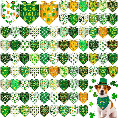 Youyole 120 Pcs Dog St. Patrick's Day Bandana Bulks Shamrocks Dog Bandanas Green Pet Scarf Soft Cat Triangle Scarfs Pet Bandana Green Hat Gnome Bibs for Small and Medium Breed