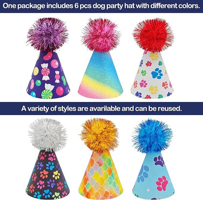 6pcs/Pack Mini Dog Party Hats for Small XS Cat Puppy Doggie Kitten Rabbit Stuffed Animals Birthday Holiday Party Grooming Accessories