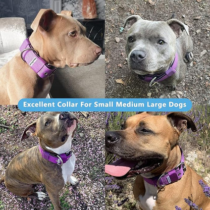 Heavy Duty Tactical Dog Collar - 1.5" Width Military Durable Thick Nylon with Adjustable Metal D Ring & Buckle Working Training K9 Collar for Medium Large Dogs (S(14"-17"), Purple)