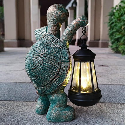 Turtle Garden Statue Outdoor Décor with Solar Lights Lantern,Turtle Solar Light Figurines Outside Decorations for Yard，Lawn ,Patio, Balcony, Unique Housewarming Gifts