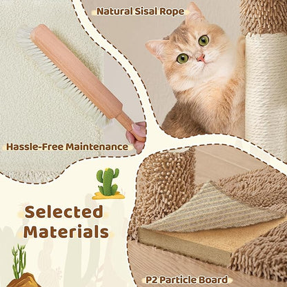 Yaheetech Cactus Cat Tree, 42in Cat Tower for Indoor Cats, Multi Level Kitten Condo Scratching Post, Pet Activity Center Furniture w/Ball, Plush Perch, Platform, Basket, Beige/Brown
