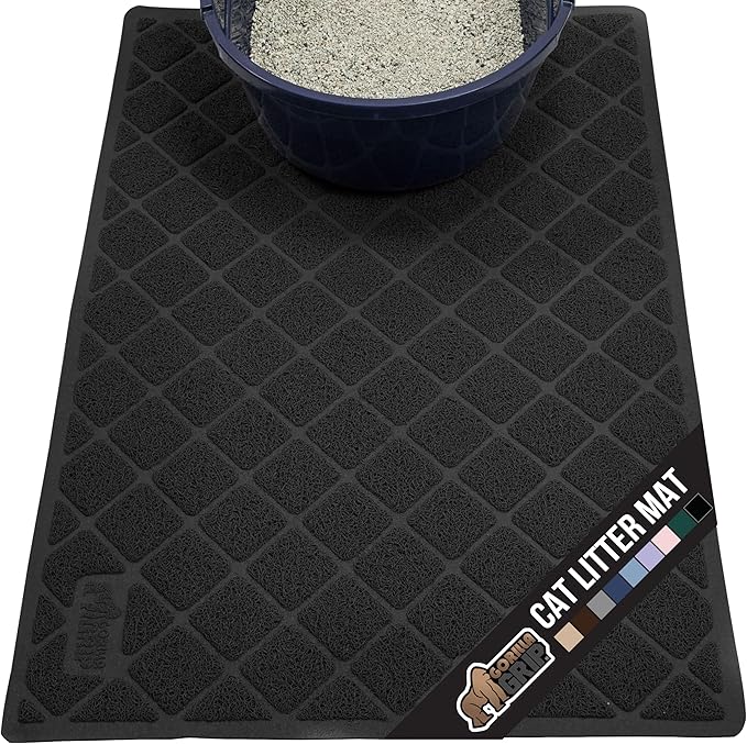 GORILLA GRIP Cat Litter Box Mat, Water Resistant, US Designed Kitty Litter Trapping Mats, Easy to Clean, Scatter Control, Less Mess and Clean Floors, Kitten Supplies for Indoor Cats, 17x11 Black