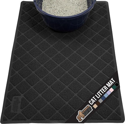 GORILLA GRIP Cat Litter Box Mat, Water Resistant, US Designed Kitty Litter Trapping Mats, Easy to Clean, Scatter Control, Less Mess and Clean Floors, Kitten Supplies for Indoor Cats, 17x11 Black