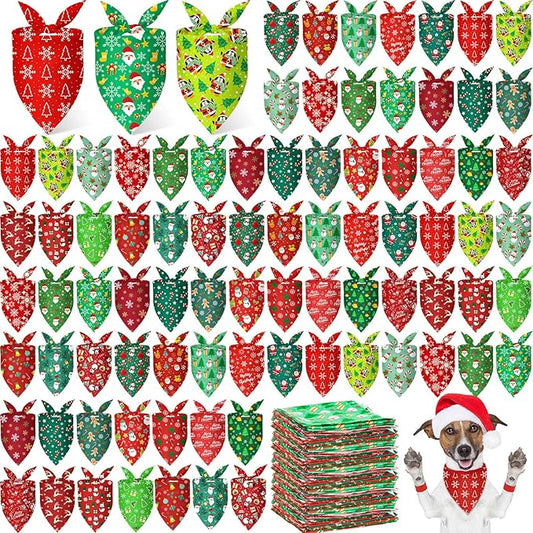 200 Pcs Dog Bandanas Bulk, Red & Green Triangle Dog Kerchiefs for Small Medium Large Dogs, Reusable Pet Scarves for Groomers, Pet Shops, Parties & Photo Props, 25 Styles