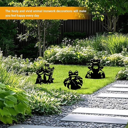 3 Pack Frog Metal Garden Decorative Stakes, Weather Proof Silhouette Statues for Yard, Patio,Outdoor Decor for Frog Lovers and Pet Owners