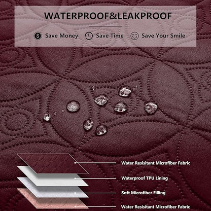 Waterproof Dog Blanket, 68x82 inches Pet Couch Covers for Sofa, Bed Furniture Protector from Dogs Washable and Reversible-Burgundy Red+Pink