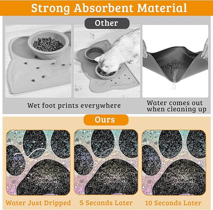 Pet Feeding Mat,Dog Paw Absorbent Dog Cat Food Mat Dog Mat with Rubber Backing,Non-Slip Water Bowl Placemat,Pet Supplies 16" x 24"