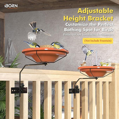 iBorn Bird Bath for Outside,Fence Mounted Bird Baths 12in,BPA-Free Bowl,360°Swivel & Adjustable Height Bracket,Detachable Bird Bath for Fence Railing, Pack of 1